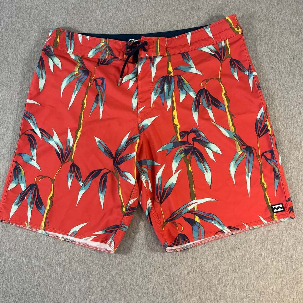 Billabong Sundays Pro Board Shorts Red Tropical Floral Print Men’s 36x9